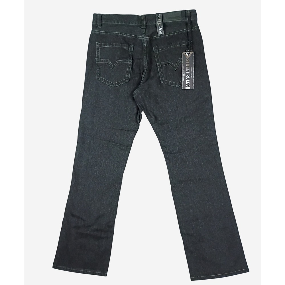 Street Rules Motto-MJ1 Moto Jeans Mens 34x32 Black Distressed Biker Denim